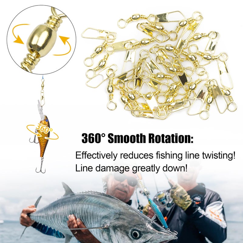 Shaddock Fishing Fishing Barrel Swivels Snaps, 100pcs Snap Swivels Fishing Tackle Leader Line Lure Connector Accessories High Strength Solid Rings for Saltwater Freshwater, Gold, 4# - Image 5